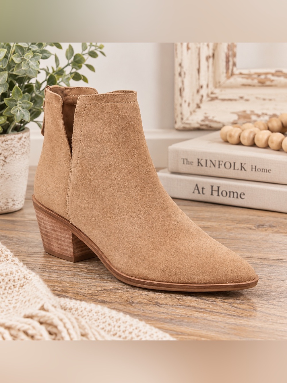 Lisa & Vicky Tan Nude Chunky Heel Ankle Boot Lisa Vicky Noblex Suede Leather 5.5